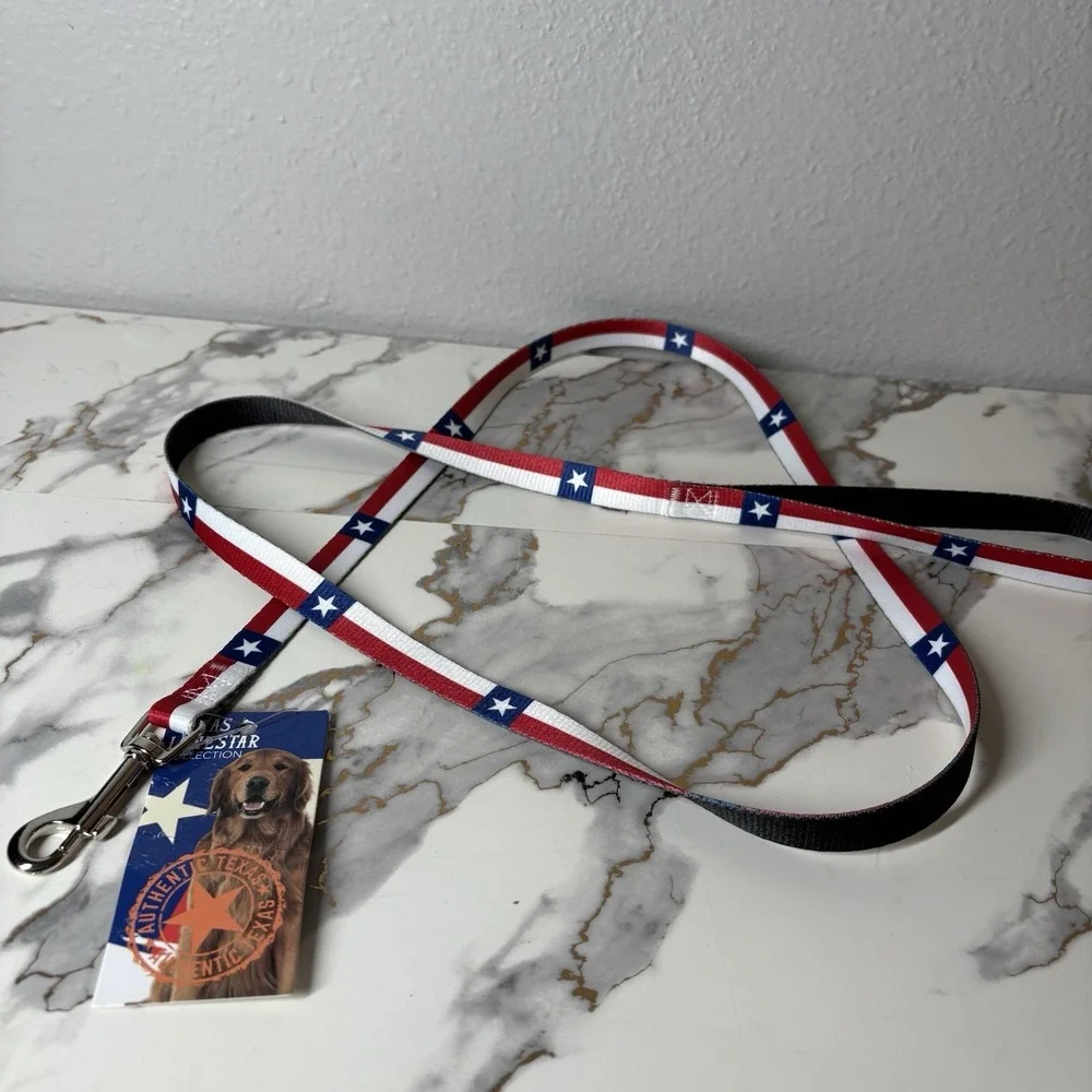 Texas Lone Star Collection 5 Ft Dog Leash Texas Flag Red White Blue NWT Encore